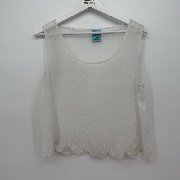 Happening in the Present Y2k White Beaded Dainty Sheer Tank Top Medium - Picture 1 of 9